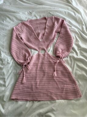 DEVON WINDSOR Pink Crochet Ring-Front Mini Dress